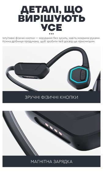 Костные наушники Kemi OpenEar X15 LED IPX8 Bluetooth 5.3 + MP3-плеер 32 ГБ Черный 991108