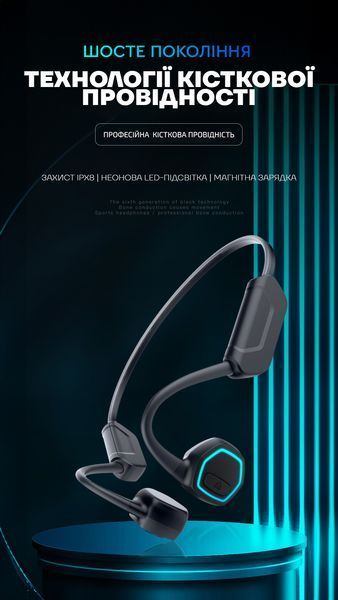 Костные наушники Kemi OpenEar X15 LED IPX8 Bluetooth 5.3 + MP3-плеер 32 ГБ Черный 991108