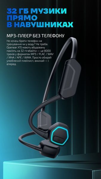Костные наушники Kemi OpenEar X15 LED IPX8 Bluetooth 5.3 + MP3-плеер 32 ГБ Черный 991108