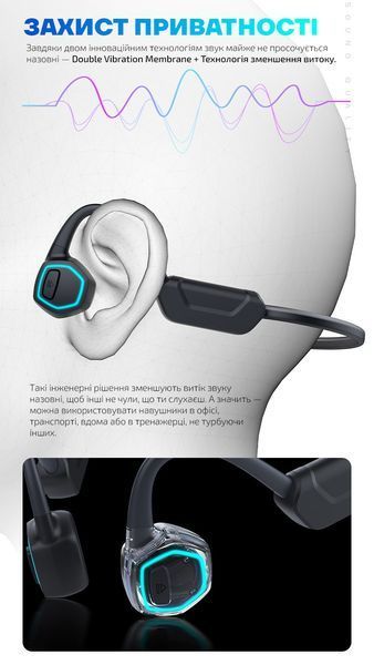 Костные наушники Kemi OpenEar X15 LED IPX8 Bluetooth 5.3 + MP3-плеер 32 ГБ Черный 991108