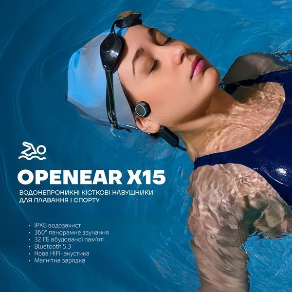 Костные наушники Kemi OpenEar X15 LED IPX8 Bluetooth 5.3 + MP3-плеер 32 ГБ Черный 991108