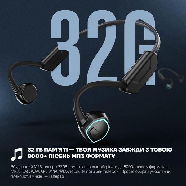 Костные наушники Kemi OpenEar X15 LED IPX8 Bluetooth 5.3 + MP3-плеер 32 ГБ Черный 991108
