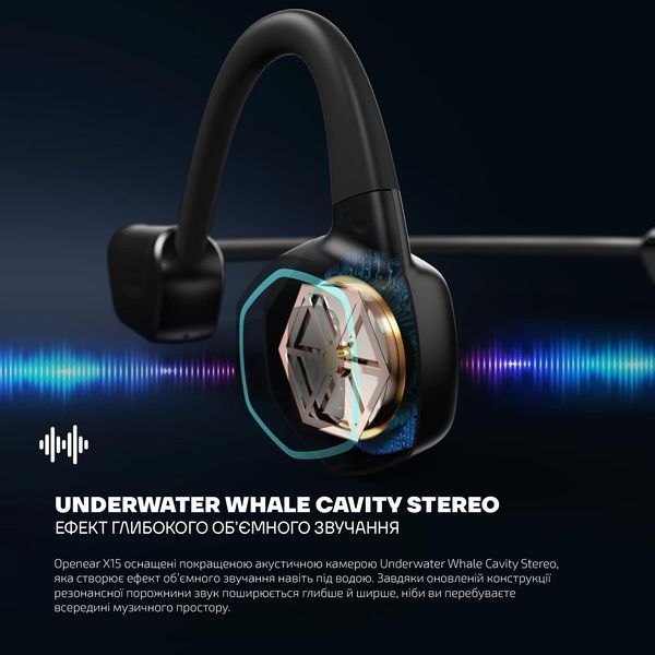 Костные наушники Kemi OpenEar X15 LED IPX8 Bluetooth 5.3 + MP3-плеер 32 ГБ Черный 991108