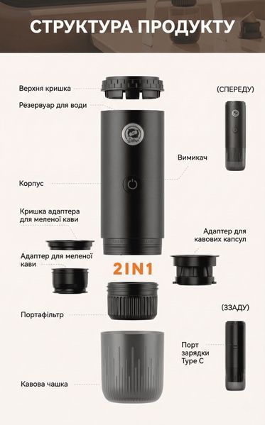Портативная кофеварка на аккумуляторе iCafilas Espresso Maker ME2604 680003